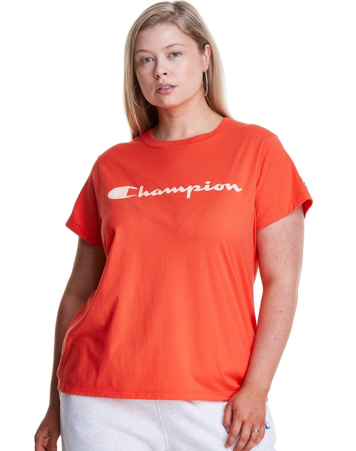 Champion Plus Classic Script Logo T-Shirt Dames - Oranje - Belgie 4176LEGNJ